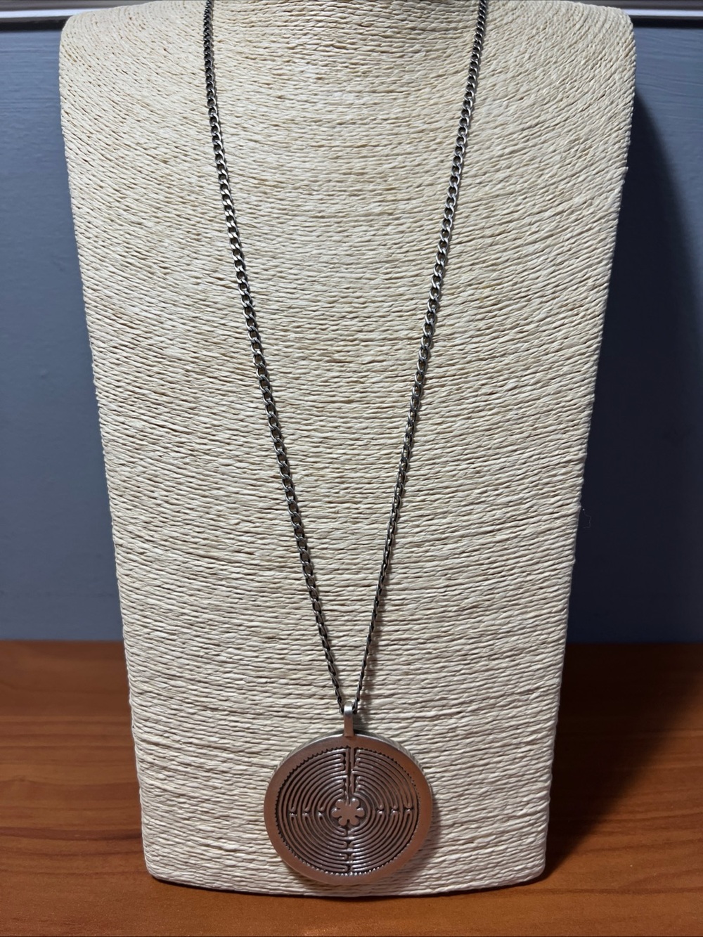 Sterling Silver Chartres Cathedral Labyrinth Disc Medallion Pendant Necklace 81g